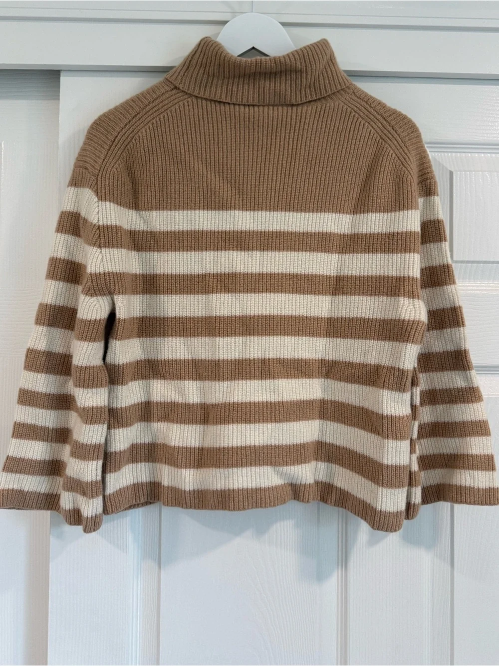 J.Crew Wool and Cashmere Relaxed Tan and Cream Turtleneck, Large Petite